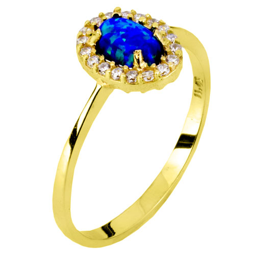 Χρυσό δαχτυλίδι Κ14 με συνθετικό οπάλιο