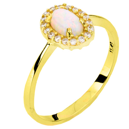 Χρυσό δαχτυλίδι Κ14 με συνθετικό οπάλιο
