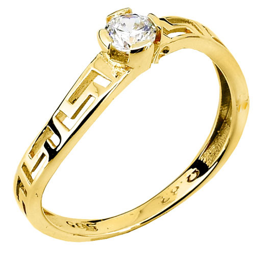 Χρυσό μονόπετρο δαχτυλίδι Κ14 με μαίανδρο