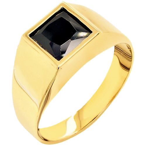 Χρυσό ανδρικό δαχτυλίδι Κ14 με μαύρη τετράγωνη πέτρα