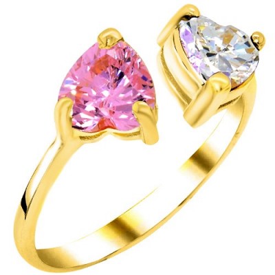 Χρυσό δαχτυλίδι καρδιές Κ14 με ζιργκόν