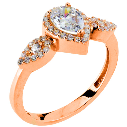 Δαχτυλίδι σταγόνα από ροζ χρυσό Κ14 με ζιργκόν