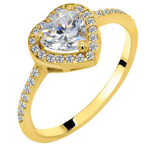 Χρυσό δαχτυλίδι καρδιά Κ14 με ζιργκόν