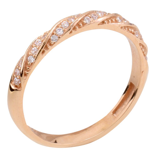 Ροζ χρυσό μισόβερο δαχτυλίδι Κ14 με ζιργκόν