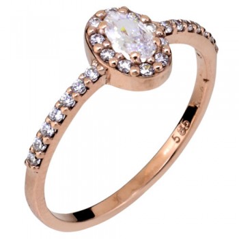 Ροζ χρυσό δαχτυλίδι Κ14 με ζιργκόν