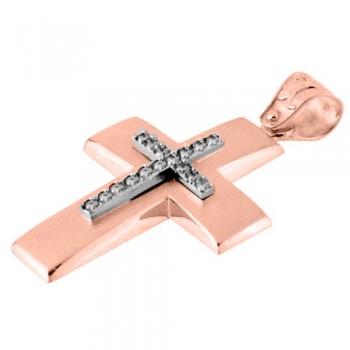 Βαπτιστικός σταυρός από ροζ χρυσό Κ14 με αλυσίδα