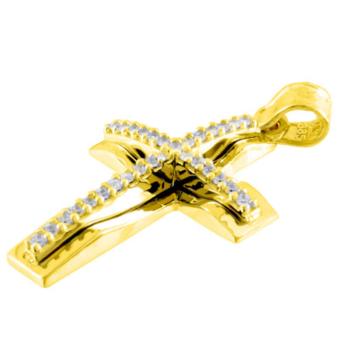 Χρυσός μασίφ βαπτιστικός σταυρός Κ14 με αλυσίδα