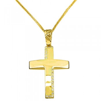 Χρυσός σταυρός Κ14 με αλυσίδα