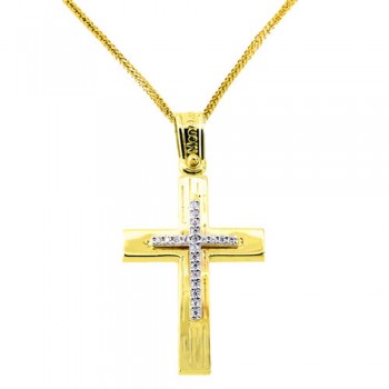 Χρυσός σταυρός Κ14 με αλυσίδα