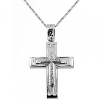 Λευκόχρυσος σταυρός Κ14 με αλυσίδα