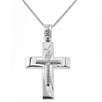 Λευκόχρυσος βαπτιστικός σταυρός Κ14 με αλυσίδα