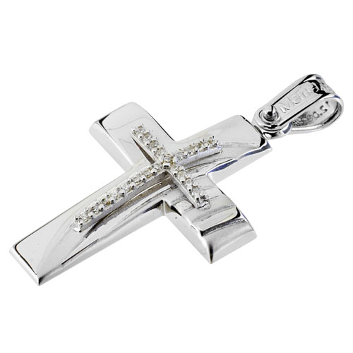 Λευκόχρυσος βαπτιστικός σταυρός Κ14 με αλυσίδα