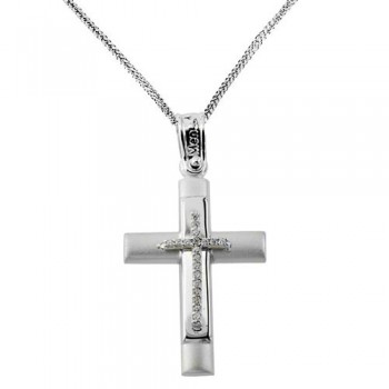Λευκόχρυσος σταυρός Κ14 με αλυσίδα