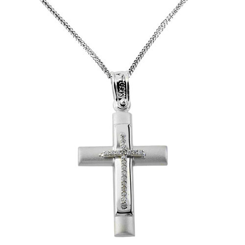Λευκόχρυσος σταυρός Κ14 με αλυσίδα