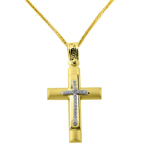 Χρυσός σταυρός Κ14 με αλυσίδα