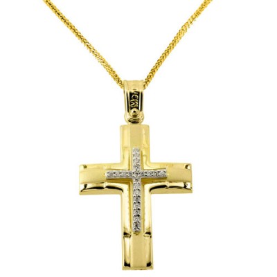 Χρυσός βαπτιστικός σταυρός Κ14 με αλυσίδα