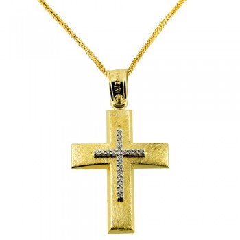 Χρυσός σταυρός Κ14 με αλυσίδα