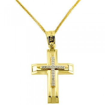 Χρυσός σταυρός Κ14 με αλυσίδα