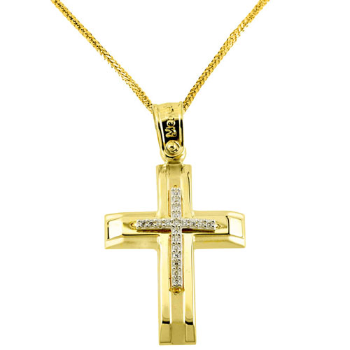Χρυσός σταυρός Κ14 με αλυσίδα