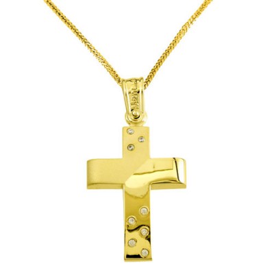 Χρυσός σταυρός Κ14 με αλυσίδα