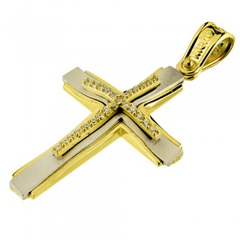 Λευκόχρυσος βαπτιστικός σταυρός Κ14 με αλυσίδα