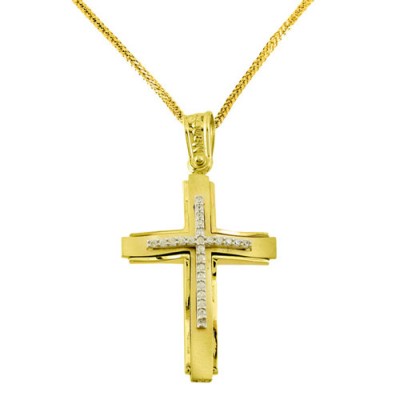 Χρυσός βαπτιστικός σταυρός Κ14 με αλυσίδα