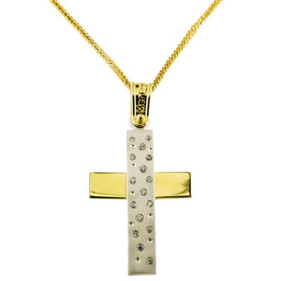 Λευκόχρυσος βαπτιστικός σταυρός Κ14 με αλυσίδα