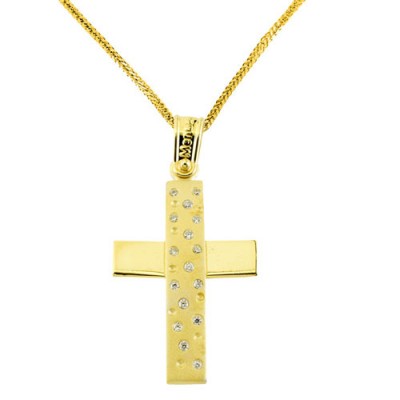Χρυσός βαπτιστικός σταυρός Κ14 με αλυσίδα