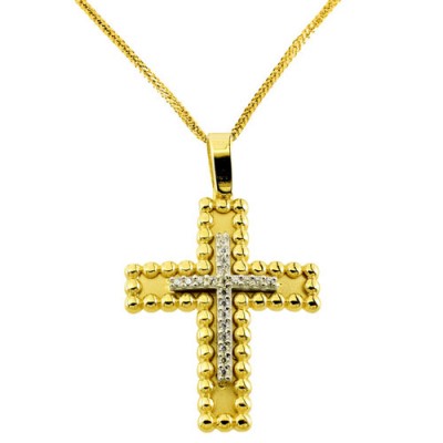 Χρυσός σταυρός Κ14 με αλυσίδα
