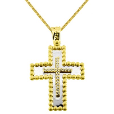 Λευκόχρυσος βαπτιστικός σταυρός Κ14 με αλυσίδα