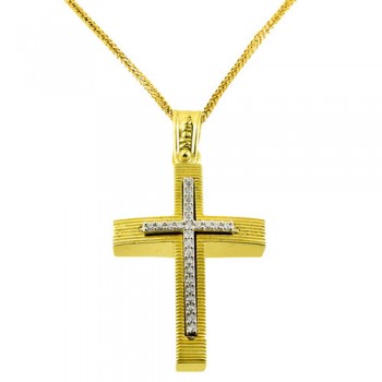 Χρυσός σταυρός Κ14 με αλυσίδα