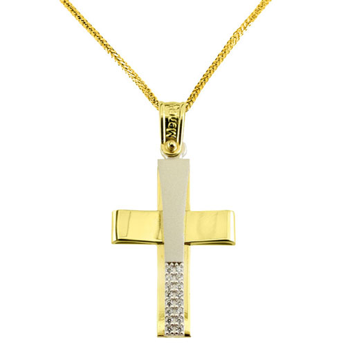 Χρυσός βαπτιστικός σταυρός Κ14 με αλυσίδα