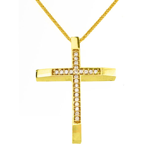 Χρυσός βαπτιστικός σταυρός Κ14 με αλυσίδα