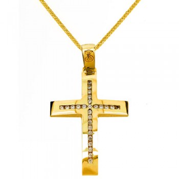 Χρυσός βαπτιστικός σταυρός Κ14 με αλυσίδα