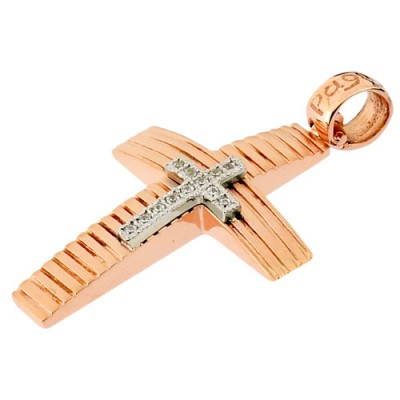 Ροζ χρυσός σταυρός Κ14 με αλυσίδα