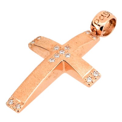 Ροζ χρυσός σταυρός Κ14 με αλυσίδα