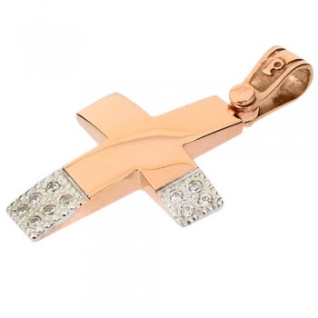 Ροζ χρυσός σταυρός Κ14 με αλυσίδα