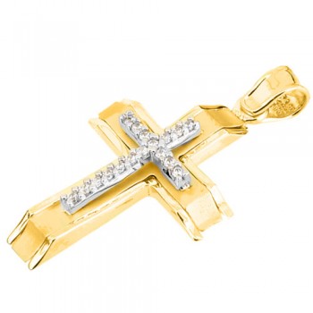 Χρυσός μασίφ σταυρός Κ14 με αλυσίδα
