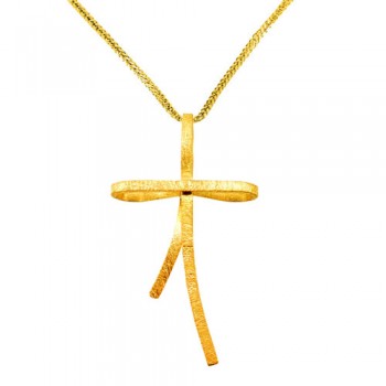 Χρυσός χειροποίητος σταυρός Κ14 με αλυσίδα