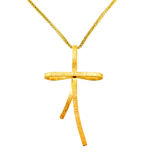 Χρυσός χειροποίητος σταυρός Κ14 με αλυσίδα