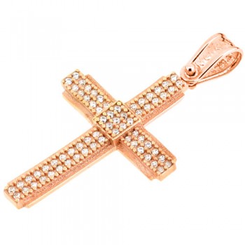 Ροζ χρυσός βαπτιστικός σταυρός Κ14 με αλυσίδα