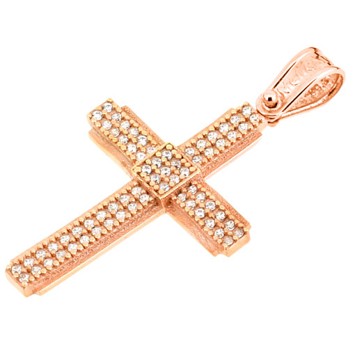 Ροζ χρυσός βαπτιστικός σταυρός Κ14 με αλυσίδα