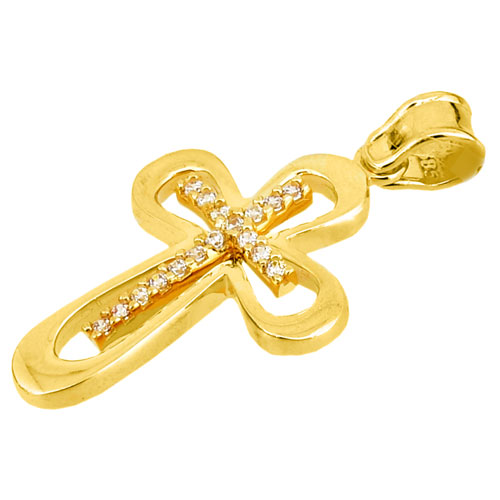 Χρυσός μασίφ σταυρός Κ14 με αλυσίδα