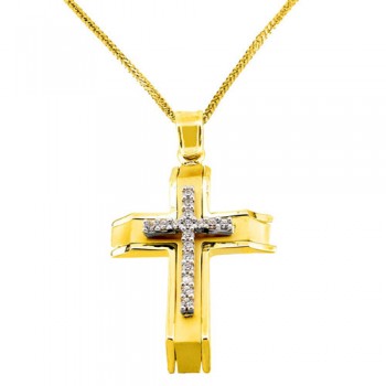 Χρυσός μασίφ σταυρός Κ14 με αλυσίδα