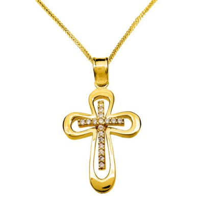 Χρυσός μασίφ σταυρός Κ14 με αλυσίδα