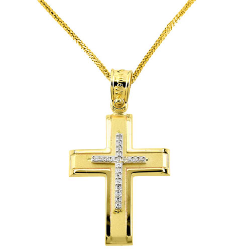 Χρυσός σταυρός Κ14 με αλυσίδα