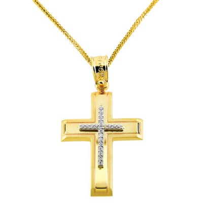 Χρυσός σταυρός Κ14 με αλυσίδα
