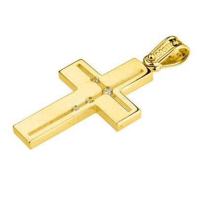 Χρυσός μασίφ σταυρός Κ14 με αλυσίδα