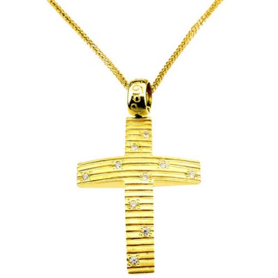 Χρυσός σταυρός Κ14 με αλυσίδα