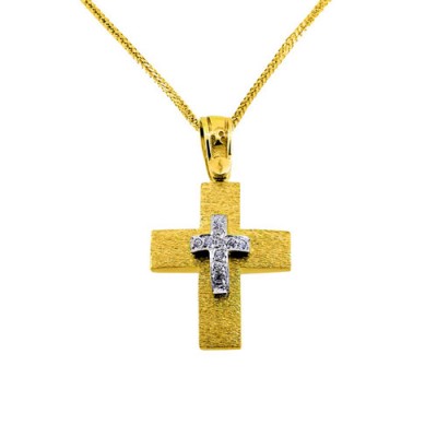 Χρυσός σταυρός Κ14 με αλυσίδα